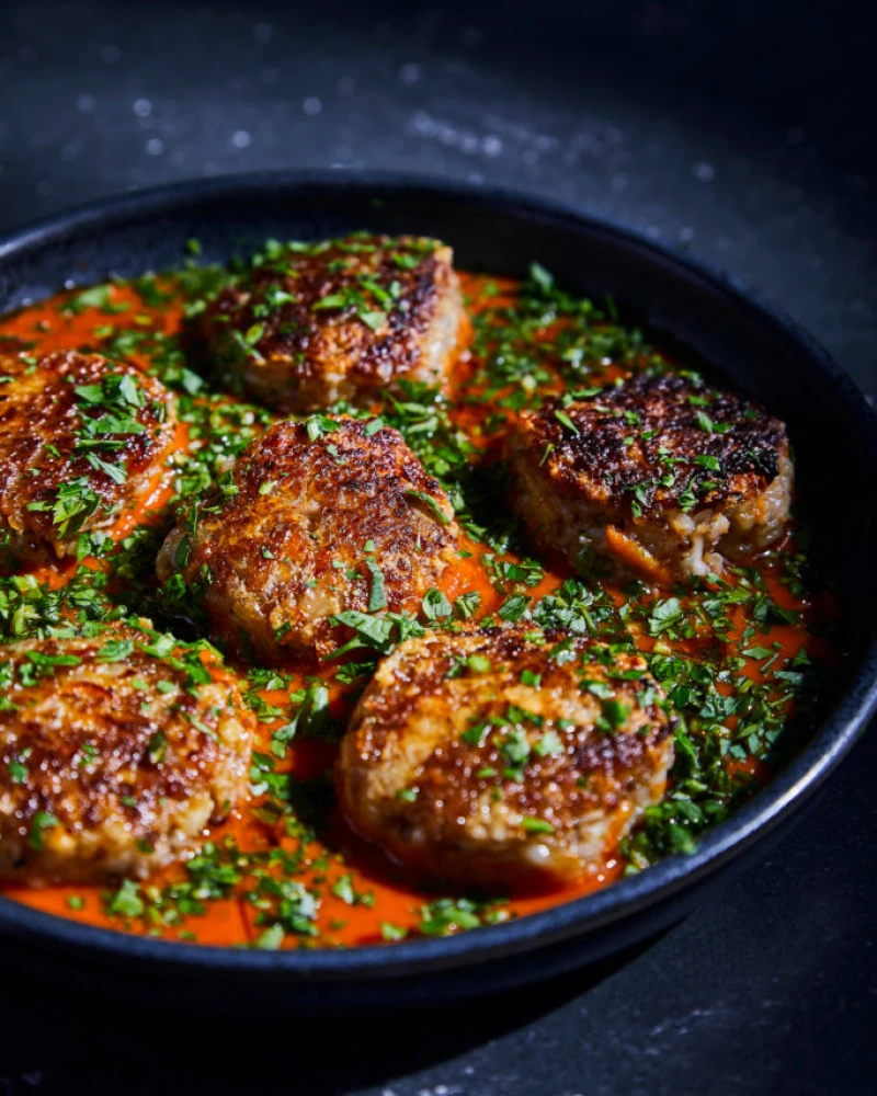 Griķu kotletes ar tomātu mērci