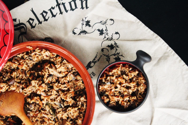 Džekfrūta-portobello sēņu plovs