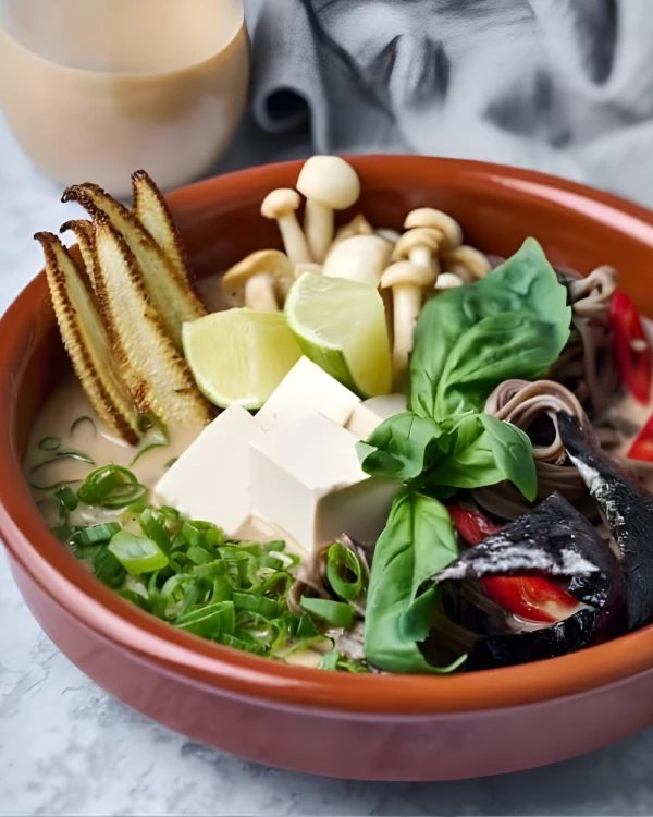 Zemesriekstu ramen zupa ar griķu nūdelēm