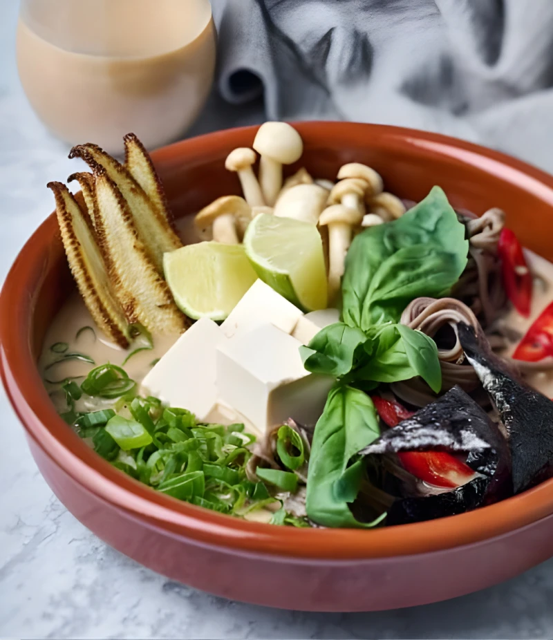 Zemesriekstu ramen zupa ar griķu nūdelēm