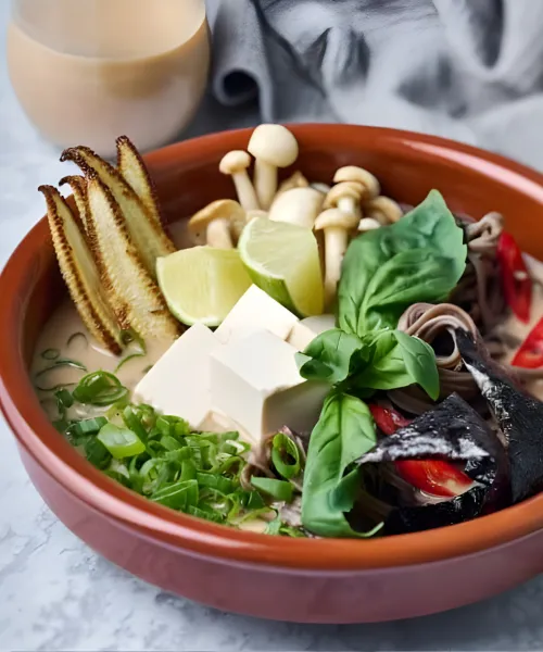 Zemesriekstu ramen zupa ar griķu nūdelēm